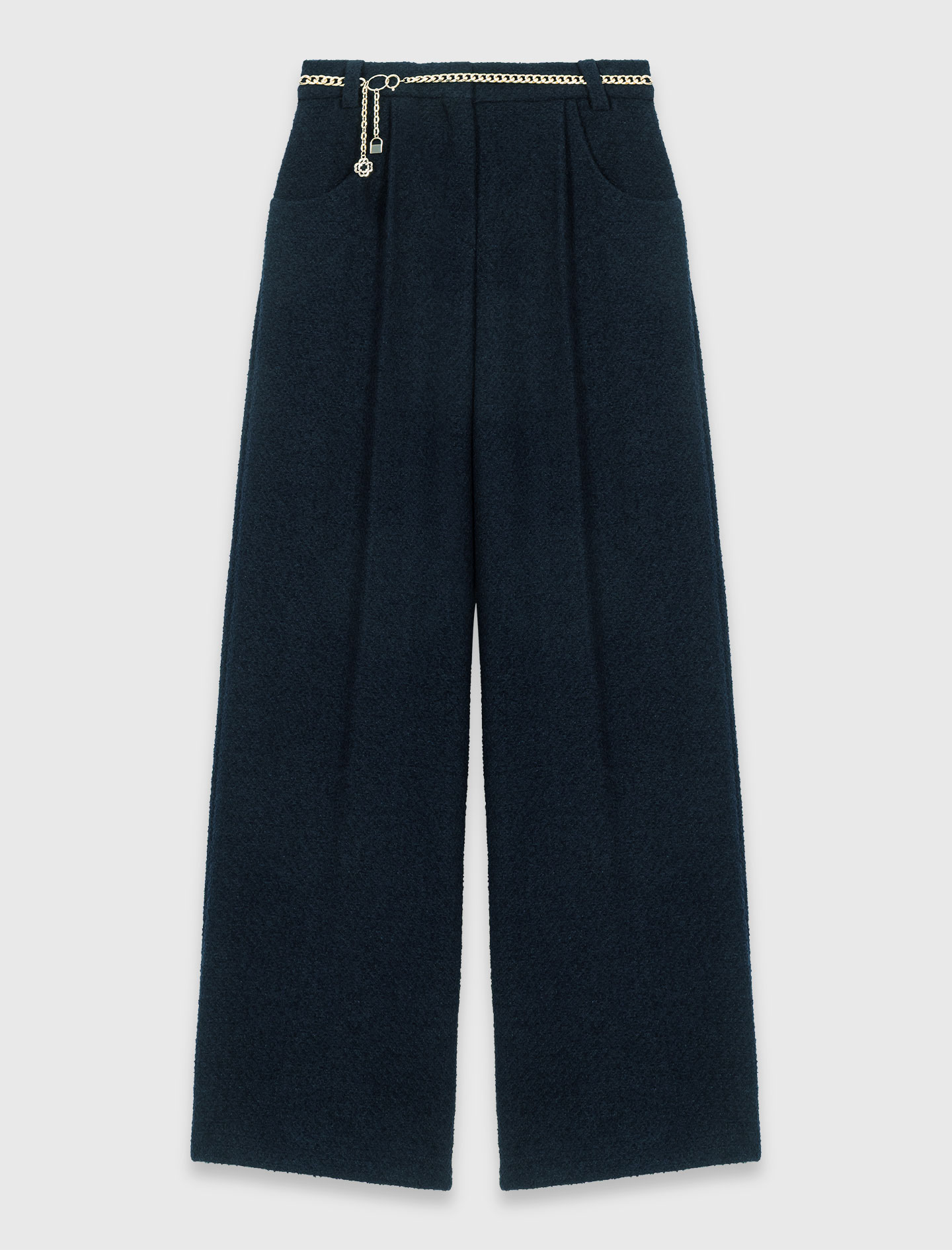 Wide leg tweed trousers - Navy