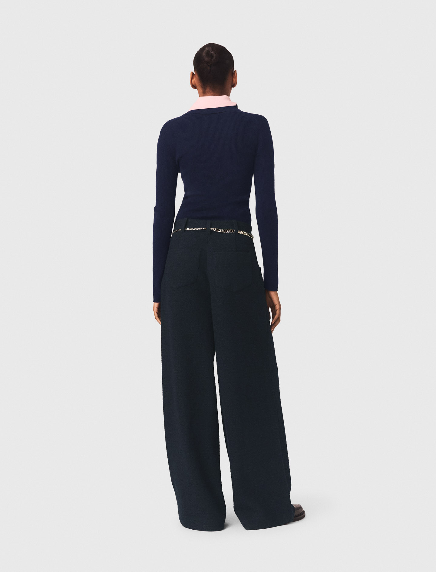 Wide leg tweed trousers - Navy