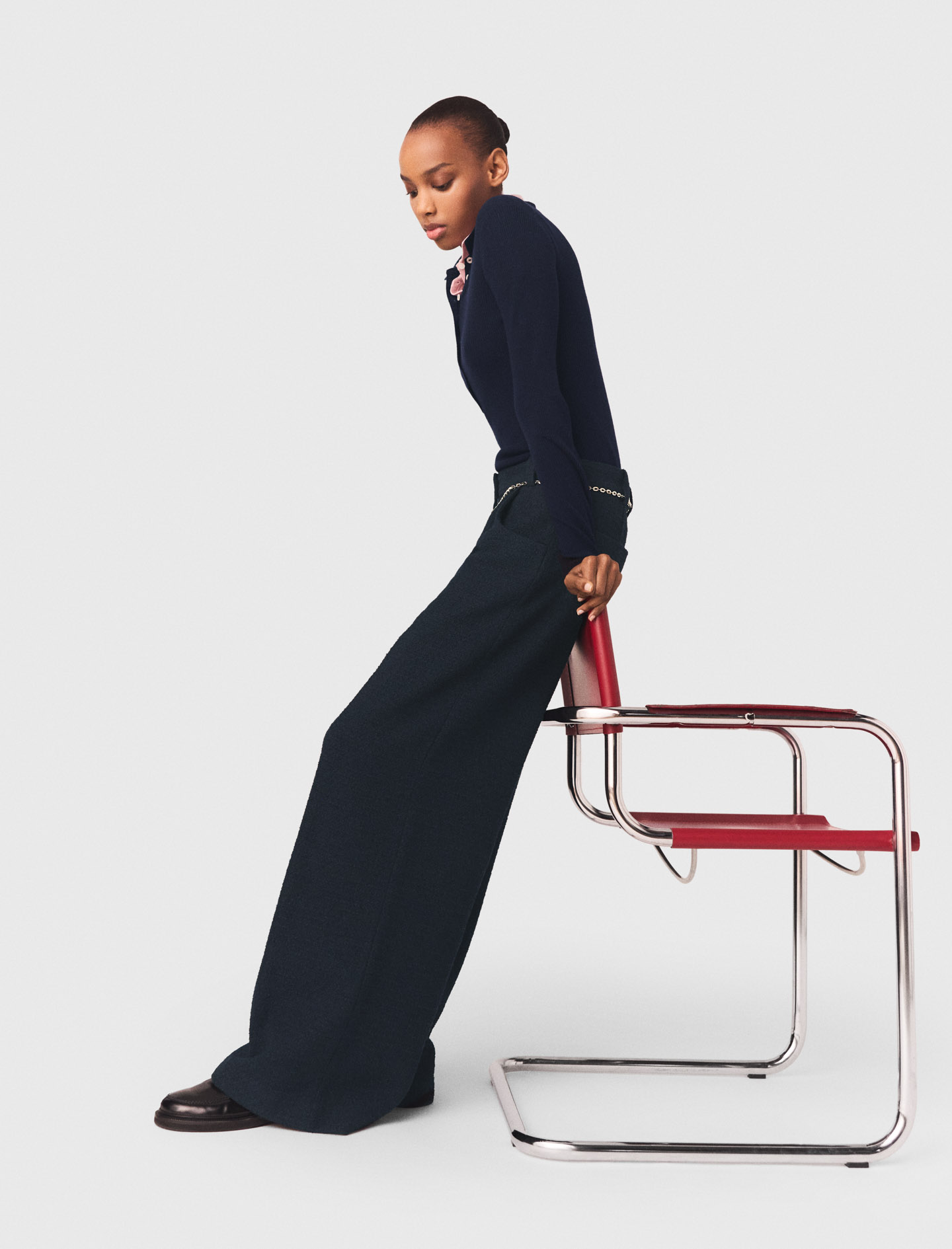 Wide leg tweed trousers - Navy