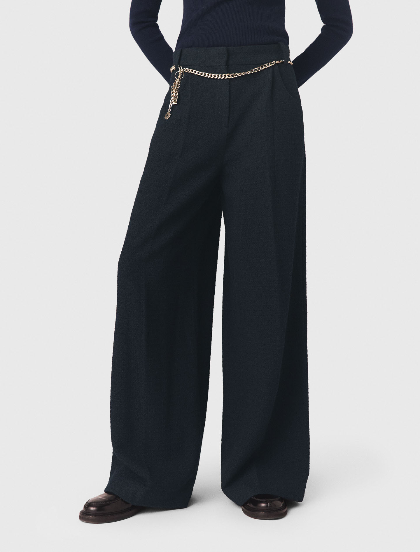 Wide leg tweed trousers - Navy
