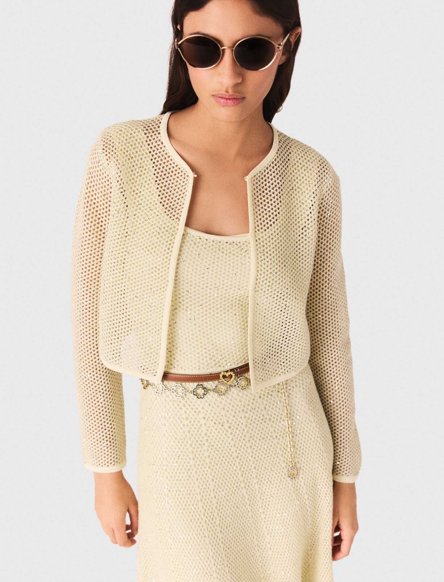 Rhinestone knit cardigan - Yellow