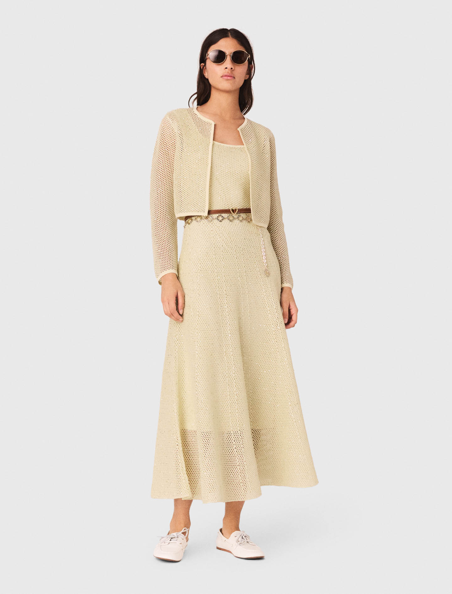 Rhinestone knit cardigan - Yellow