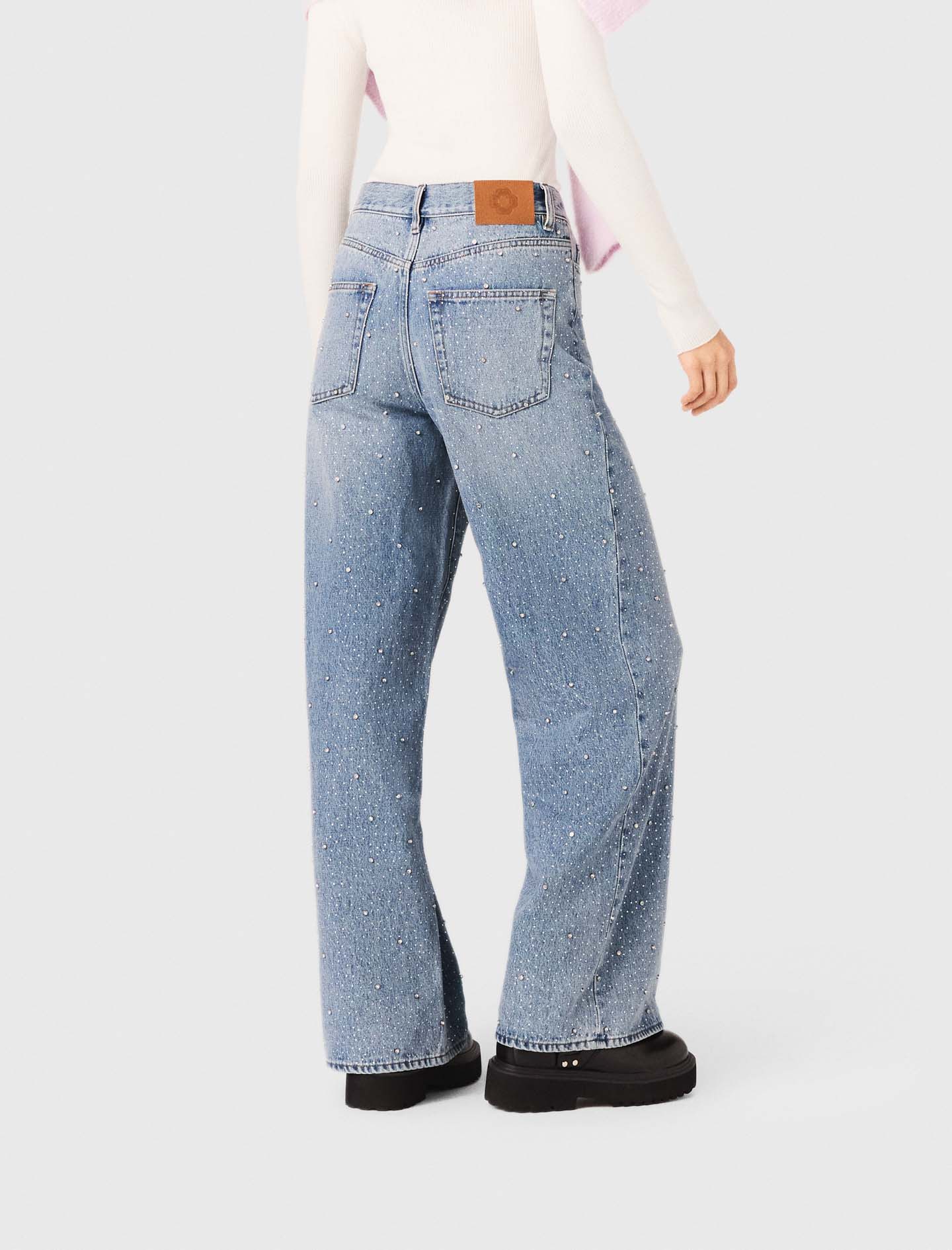 Wide leg all over rhinestone jeans - Blue