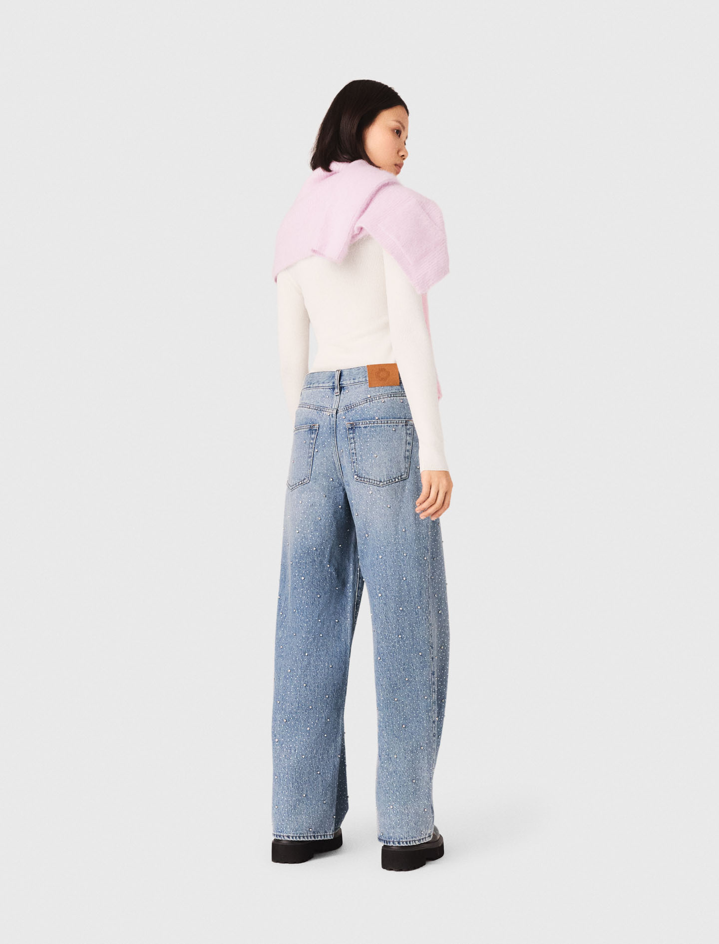 Wide leg all over rhinestone jeans - Blue