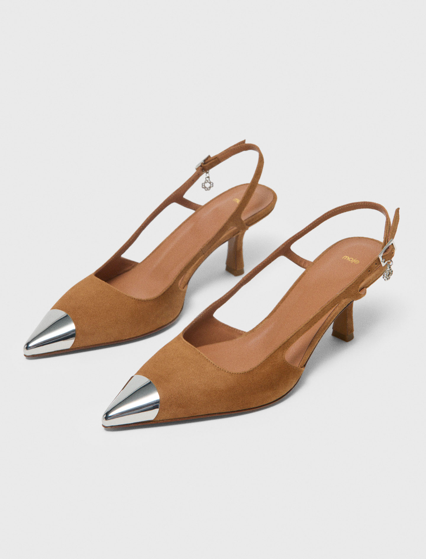 Metallic toe suede pumps - Brown