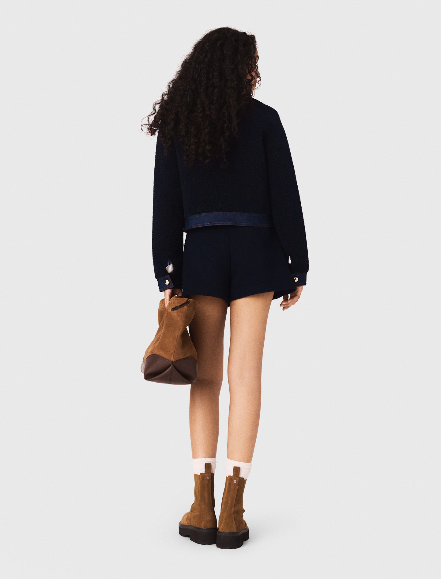 Bouclé and denim detail jacket - Navy