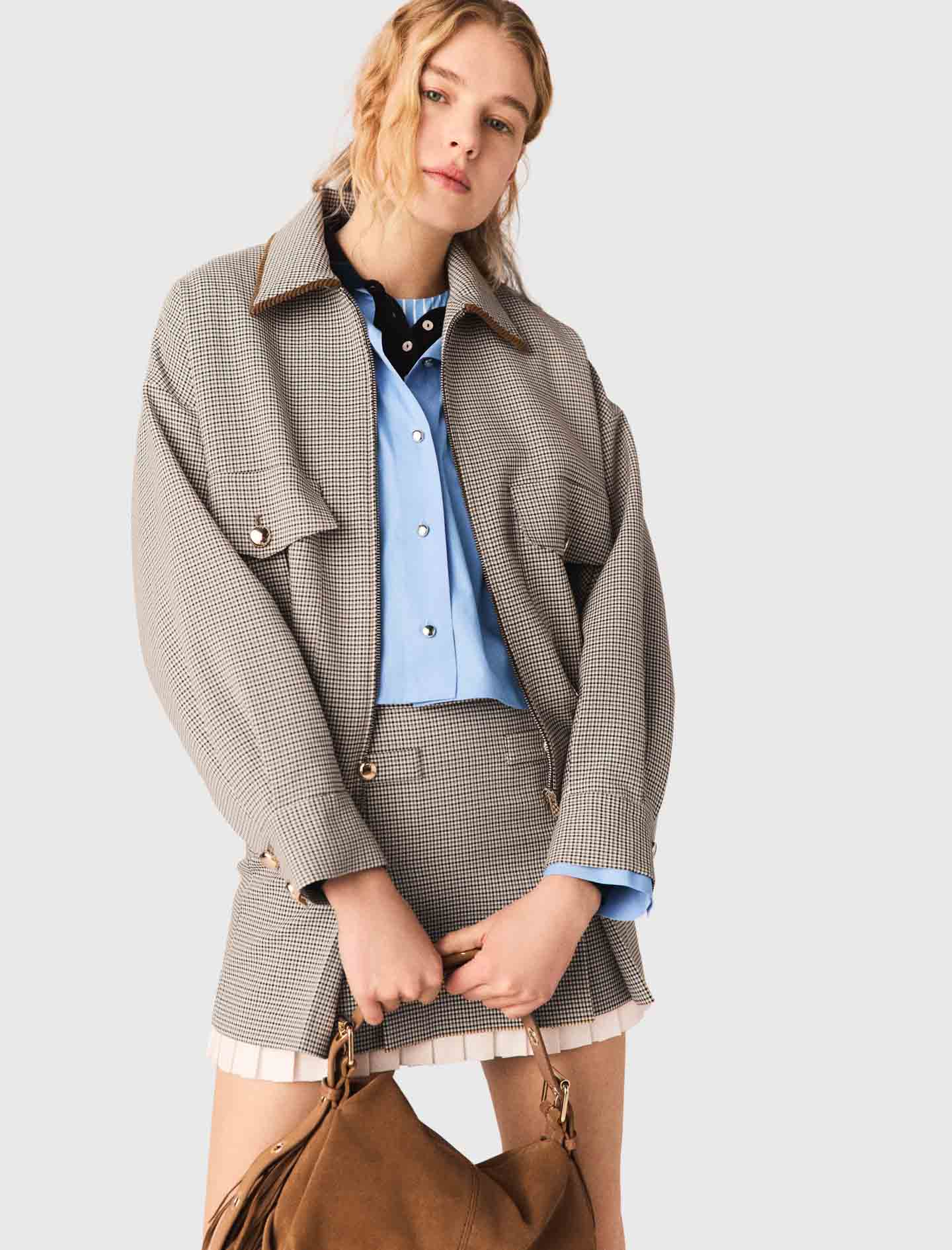 Checked bomber jacket - Brown