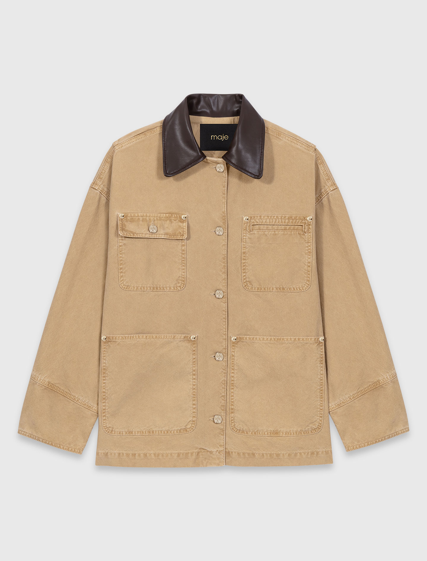 Denim jacket with pleated back - Beige