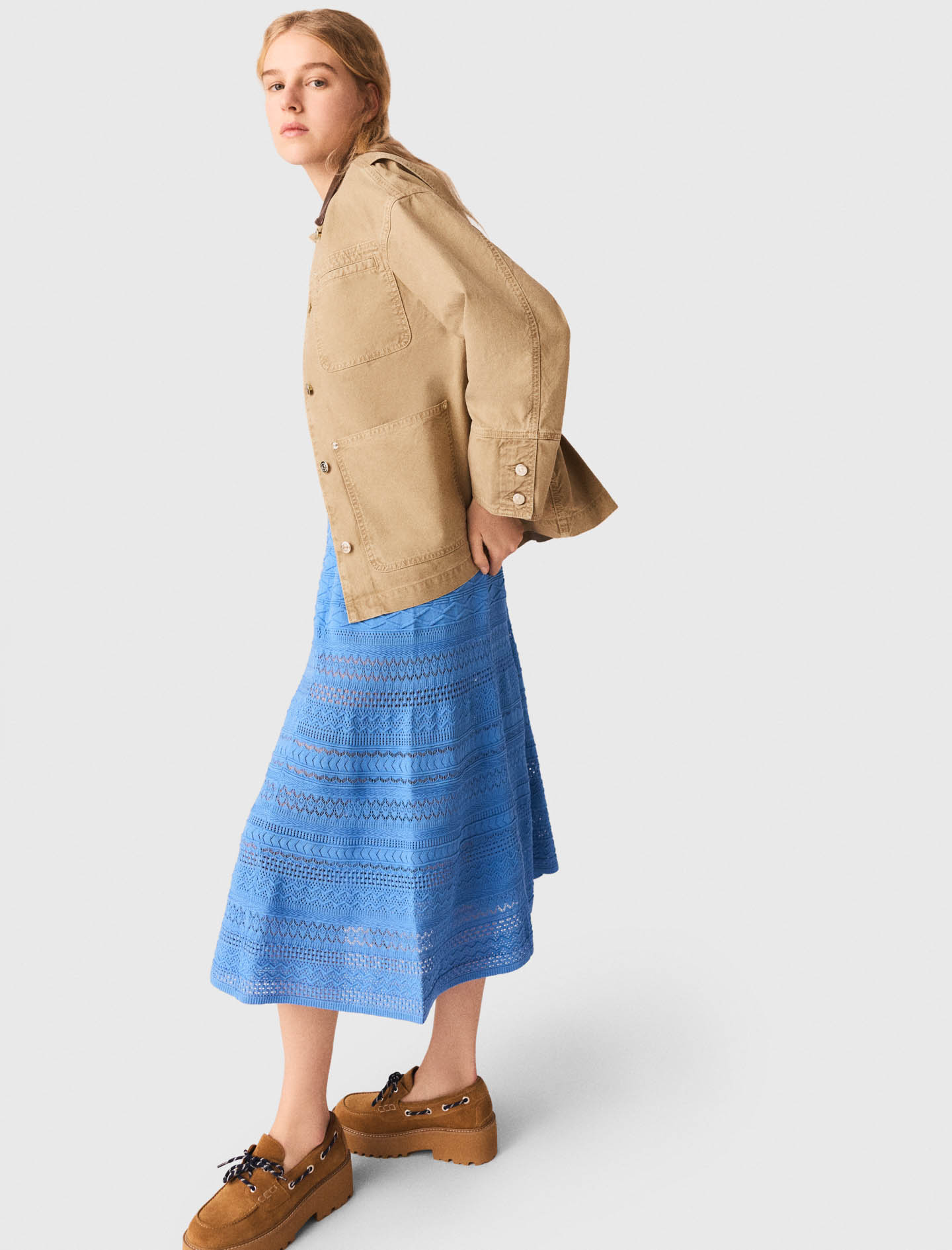 Denim jacket with pleated back - Beige