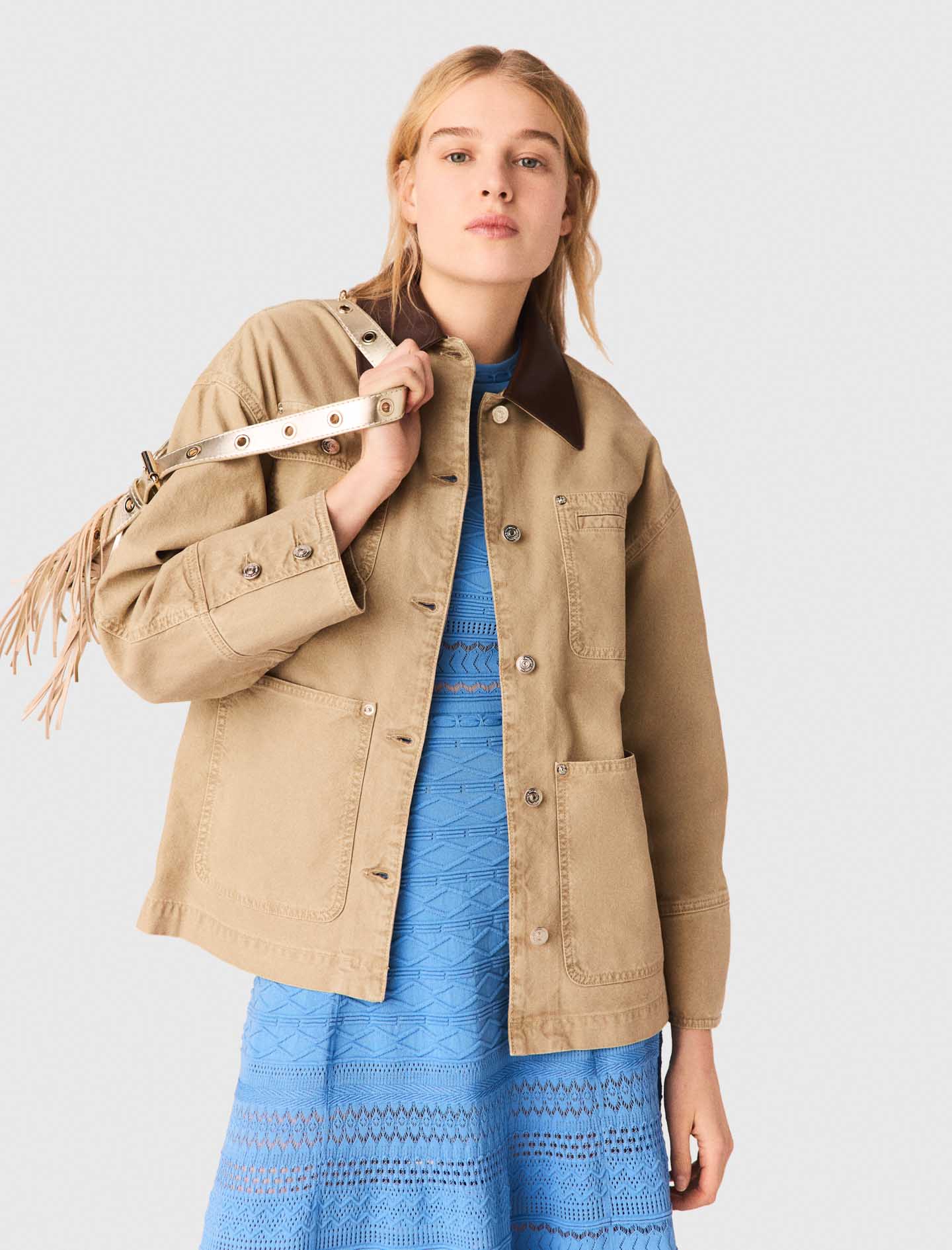 Denim jacket with pleated back - Beige