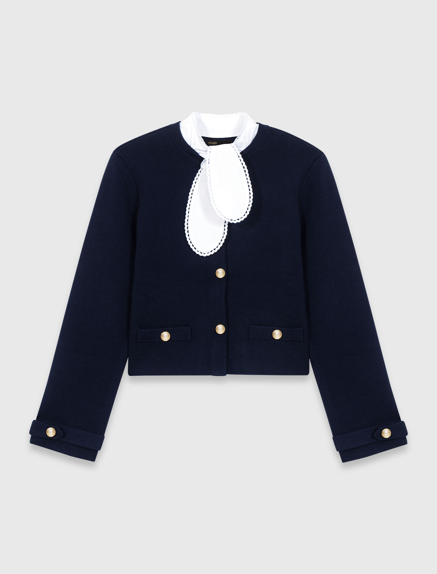 Detachable embroidered collar cardi - Navy