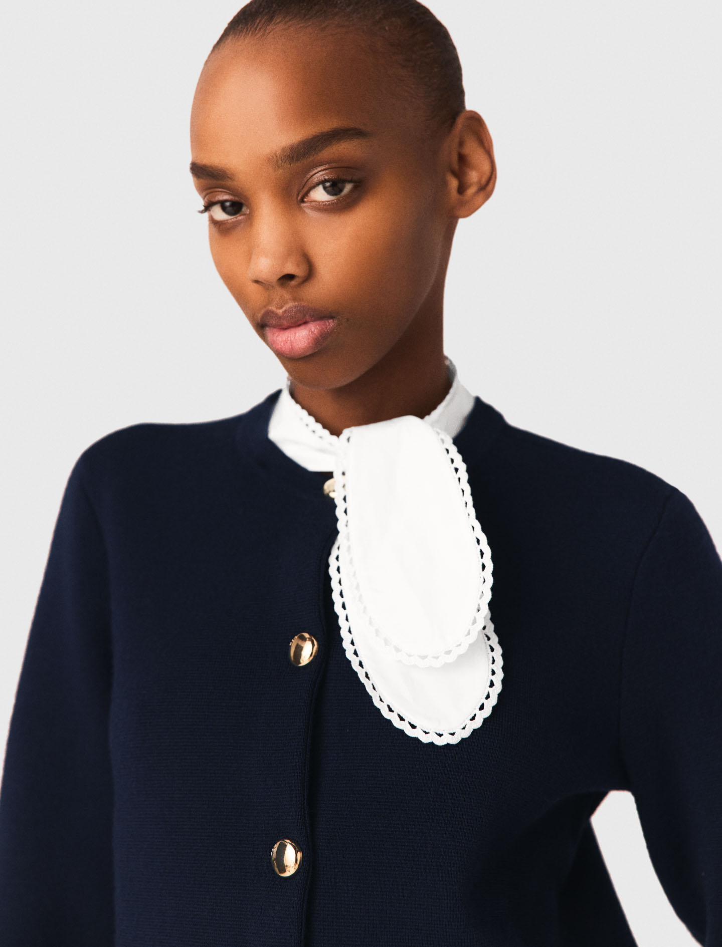 Detachable embroidered collar cardi - Navy