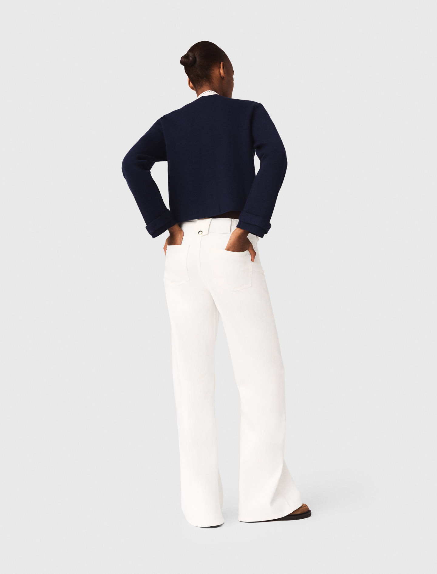 Detachable embroidered collar cardi - Navy