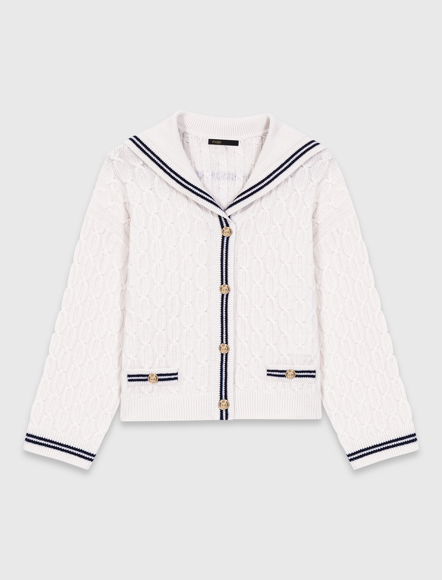 Cable knit boat neck cardigan - Ecru