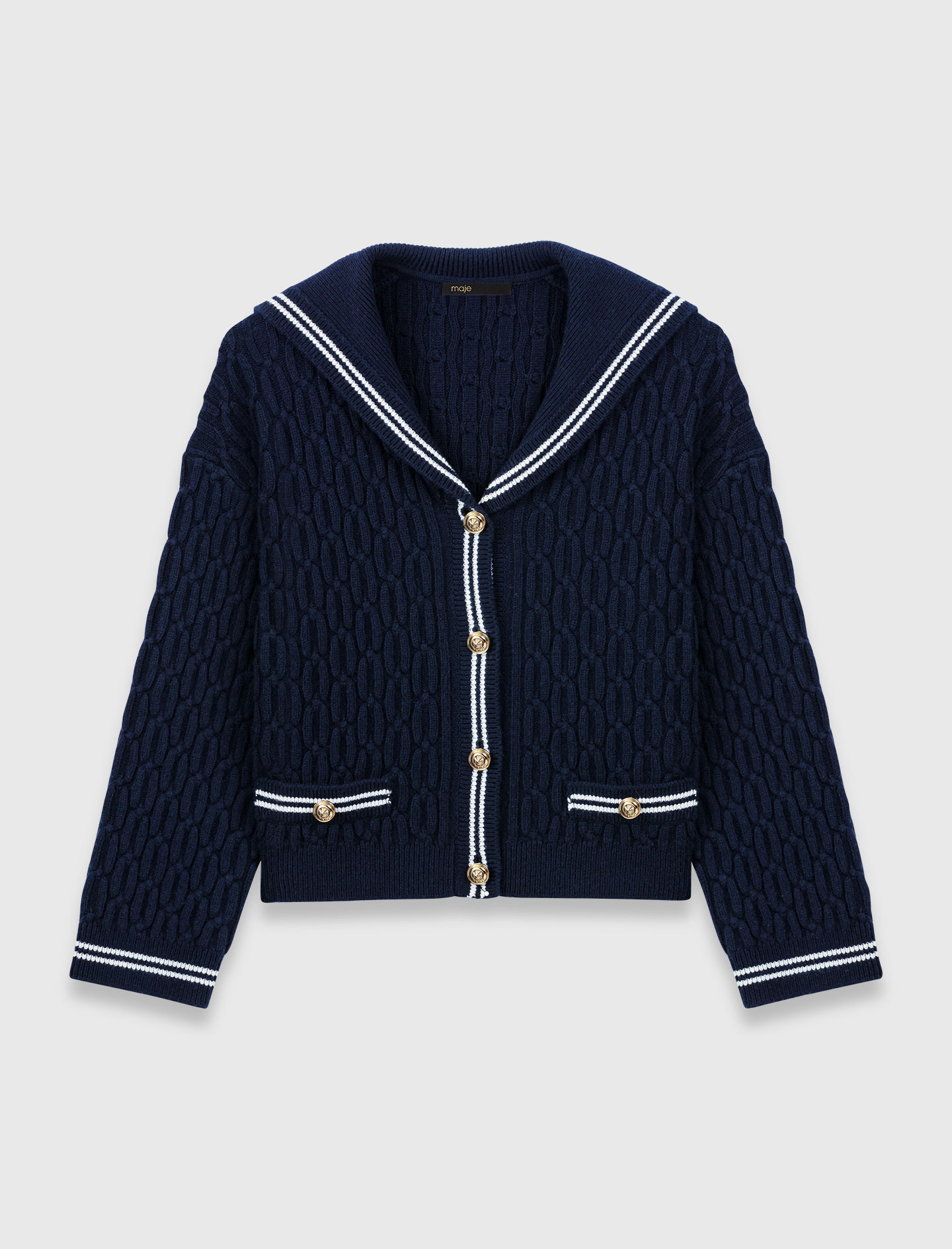 Cable knit boat neck cardigan - Navy