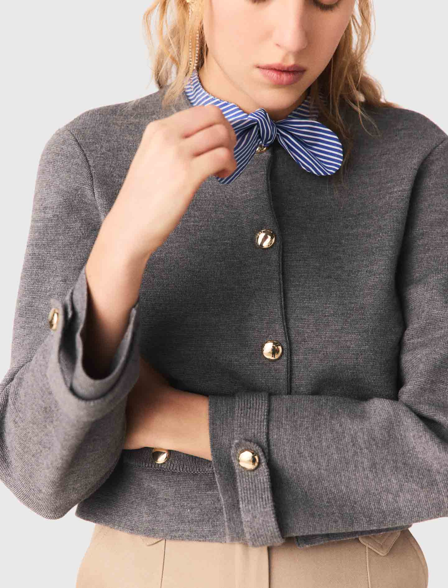 Removable striped collar cardigan - Grey