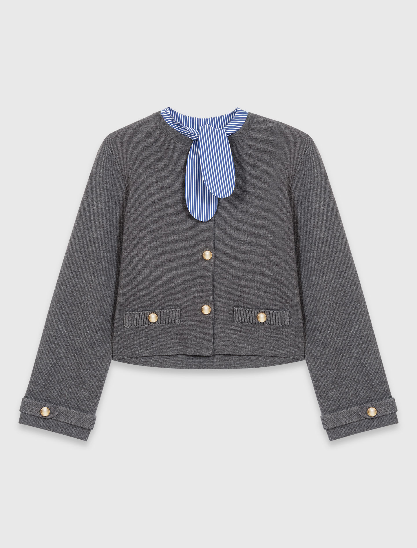 Removable striped collar cardigan - Grey