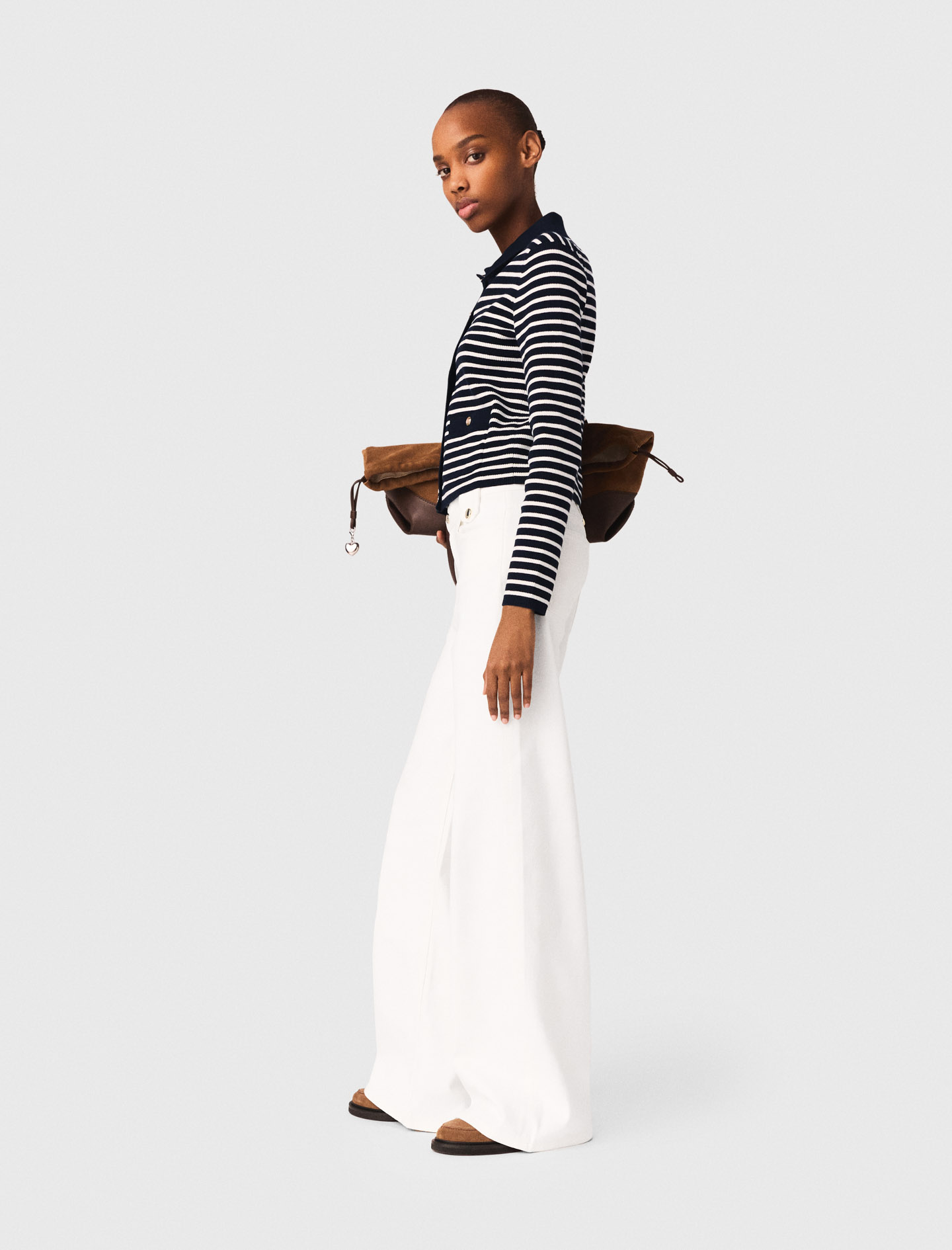 Striped polo cardigan - Navy