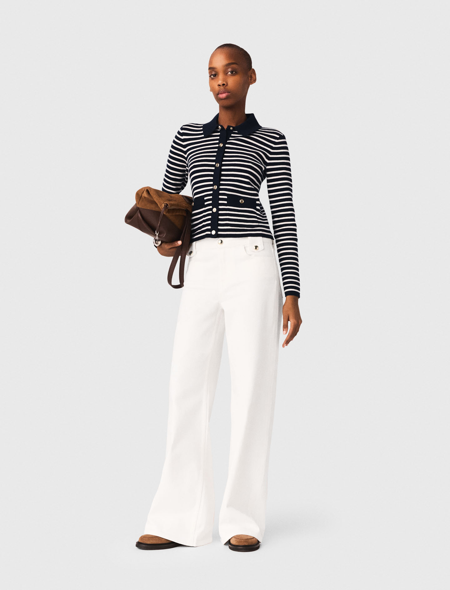 Striped polo cardigan - Navy