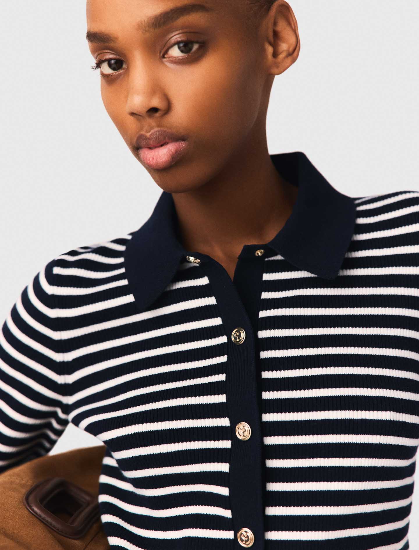 Striped polo cardigan - Navy