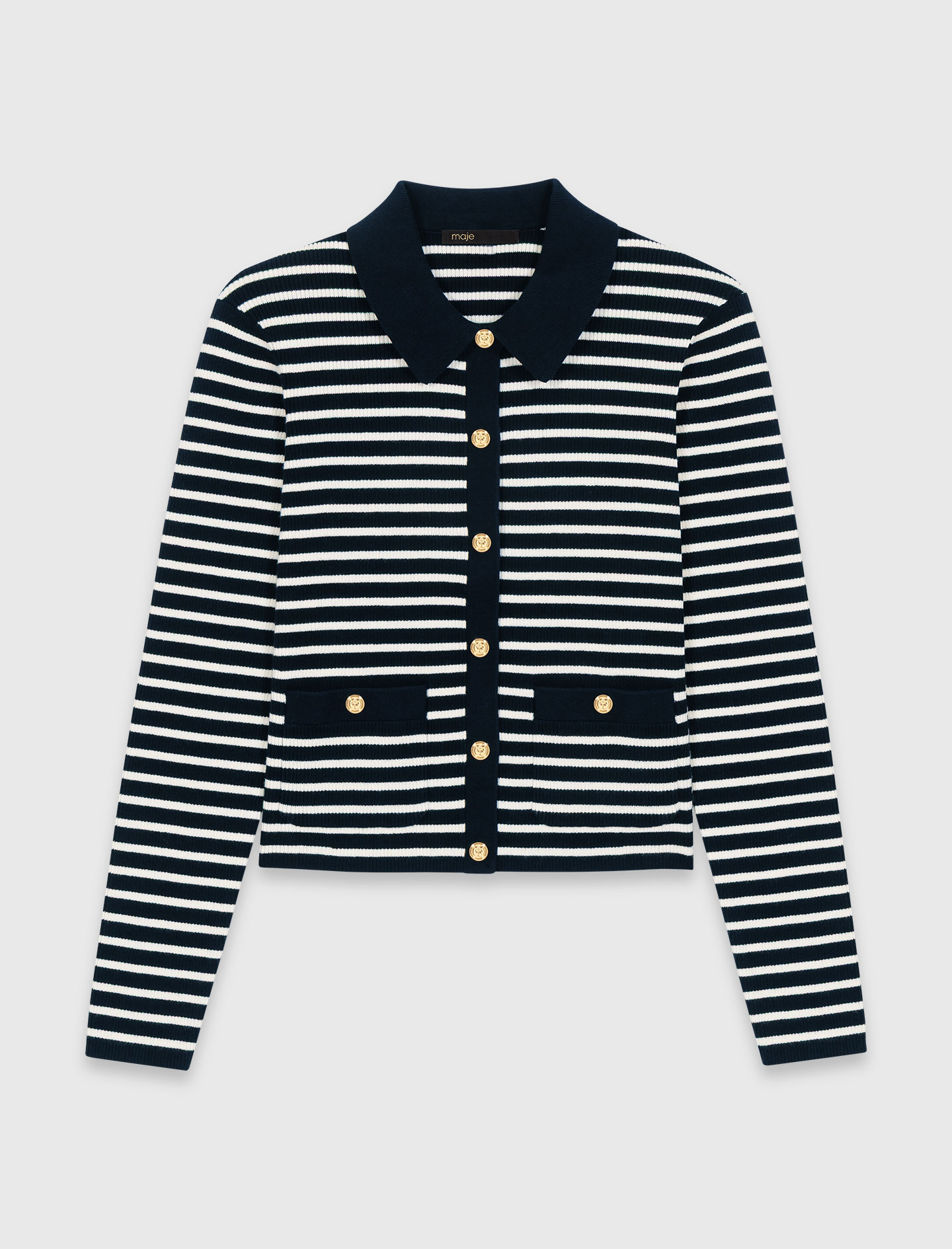 Striped polo cardigan - Navy