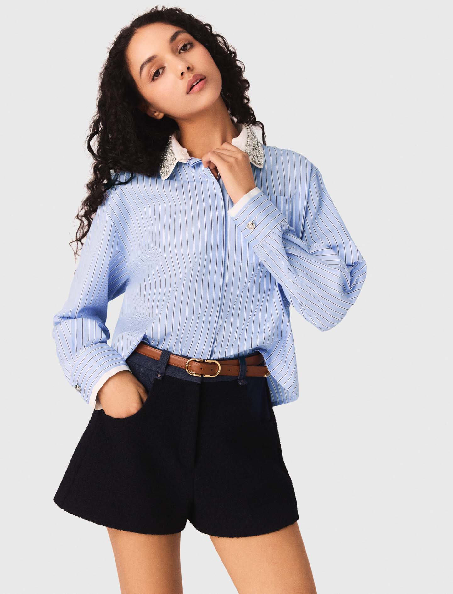 Shirt with removable jewel collar - Blue