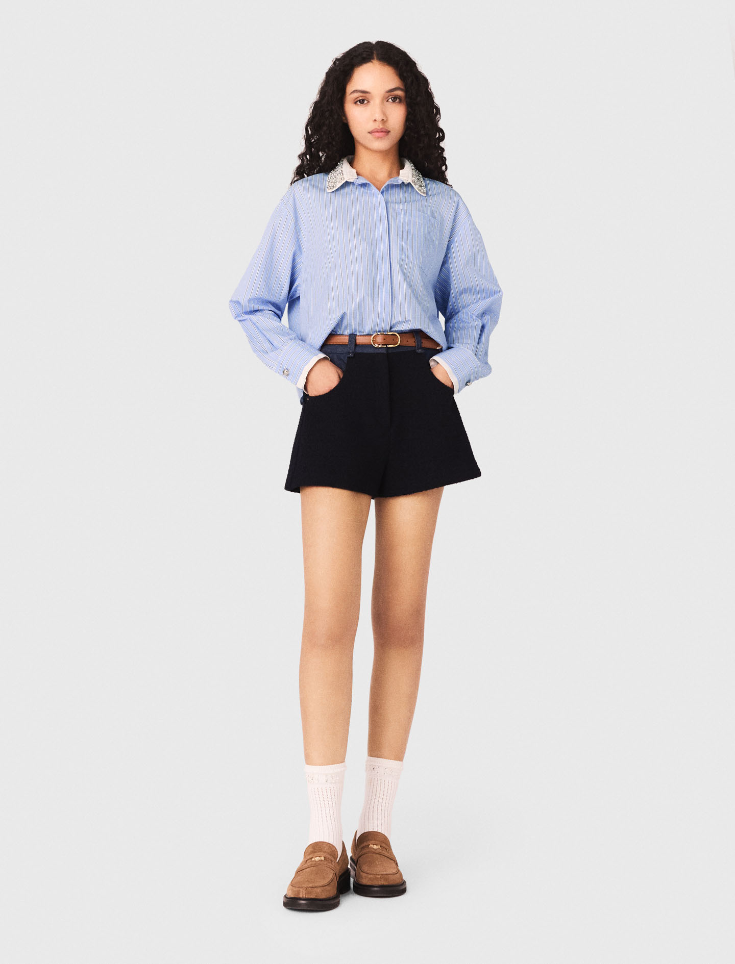 Shirt with removable jewel collar - Blue
