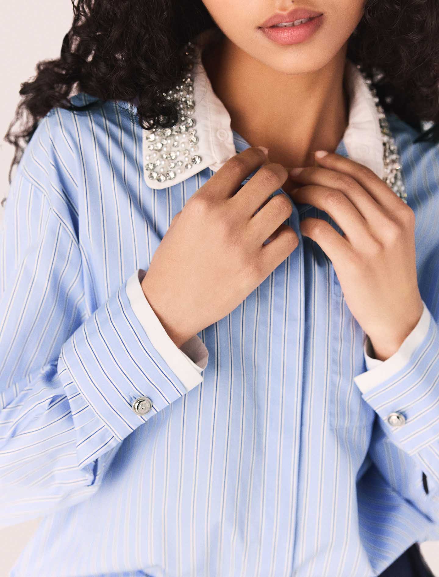 Shirt with removable jewel collar - Blue