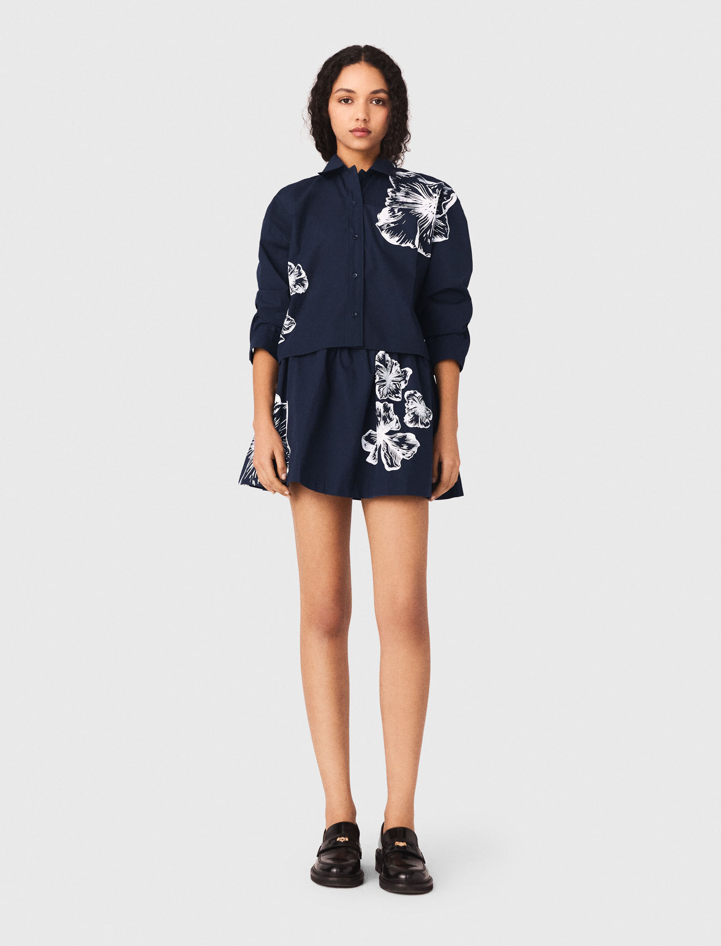 Cropped cotton shirt - Navy