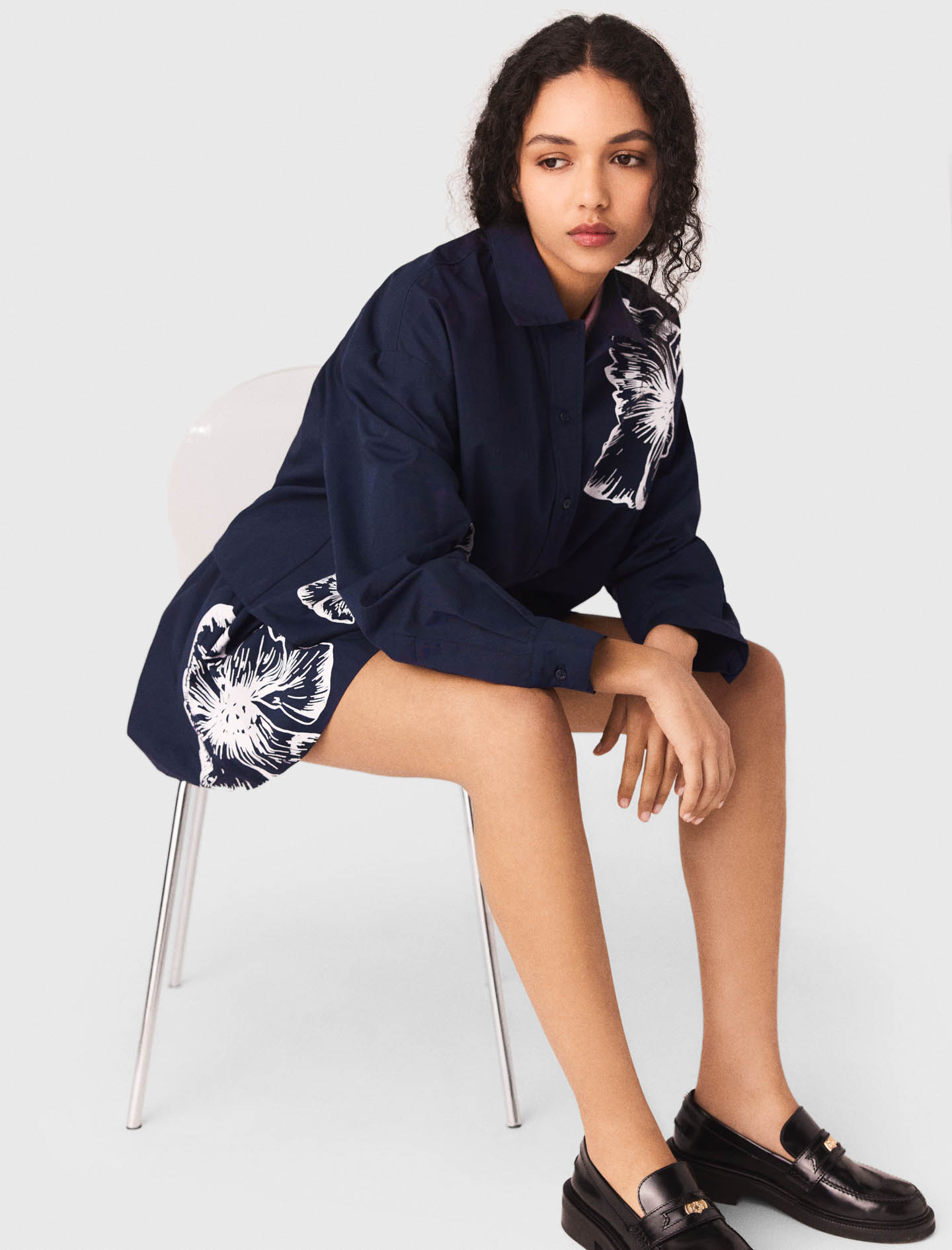 Cropped cotton shirt - Navy