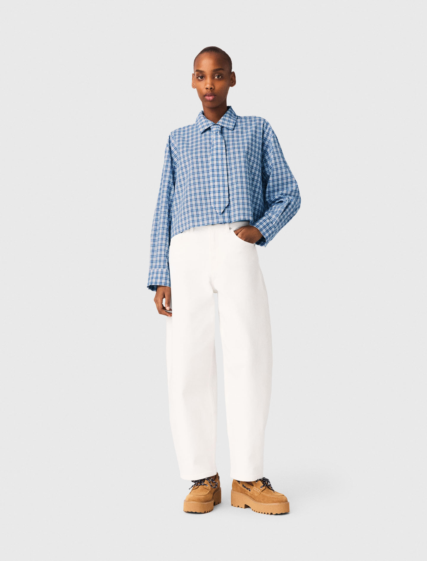 Rhinestone shirt with removable tie - Blue