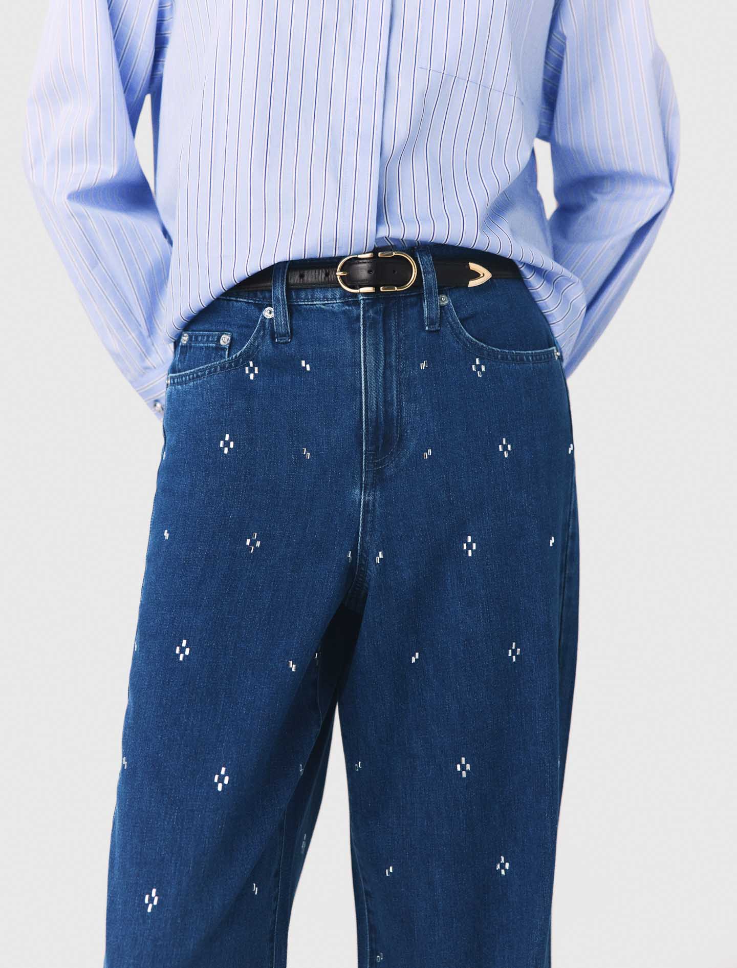Wide jeans with rhinestones - Blue