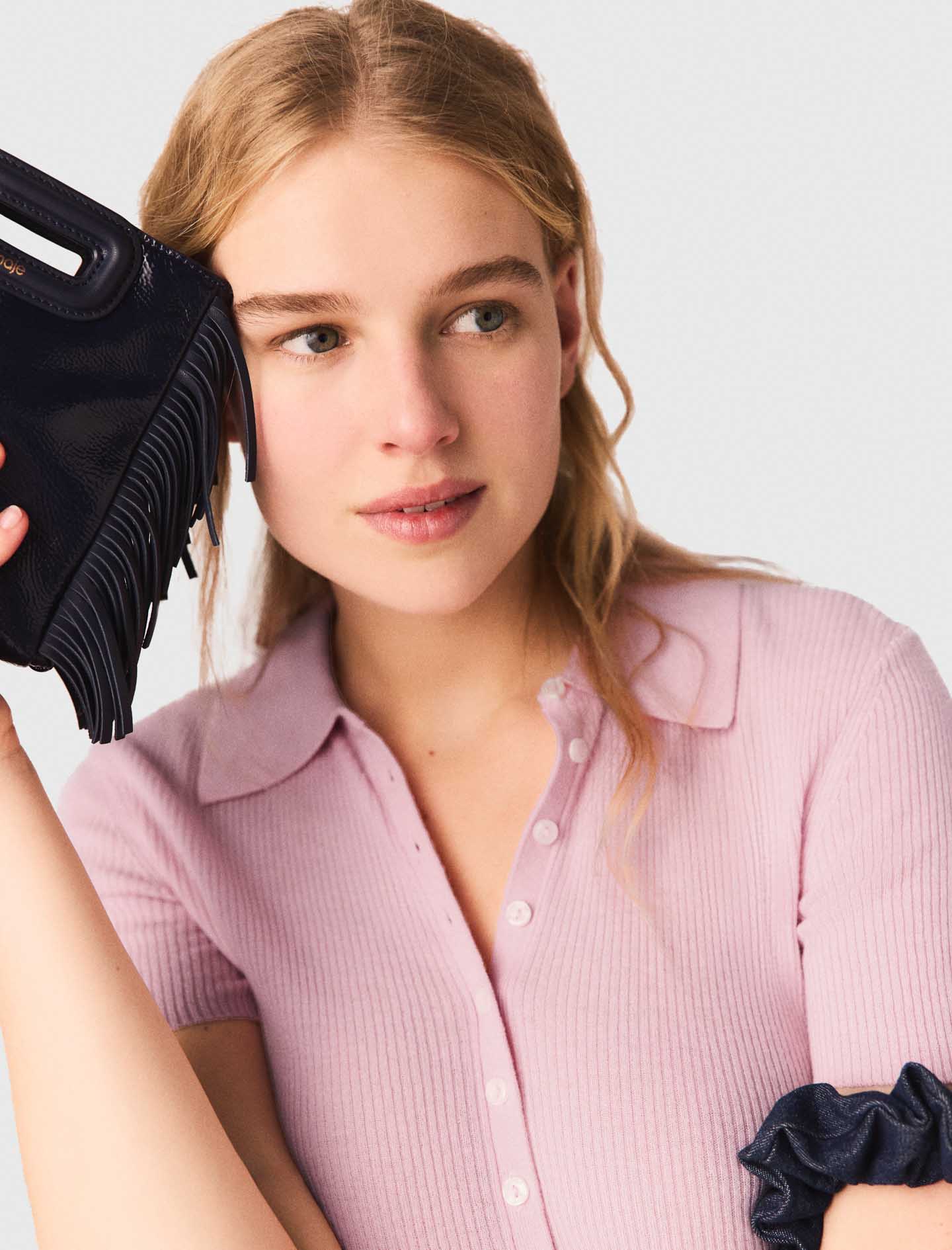 Embroidered denim midi skirt - Navy