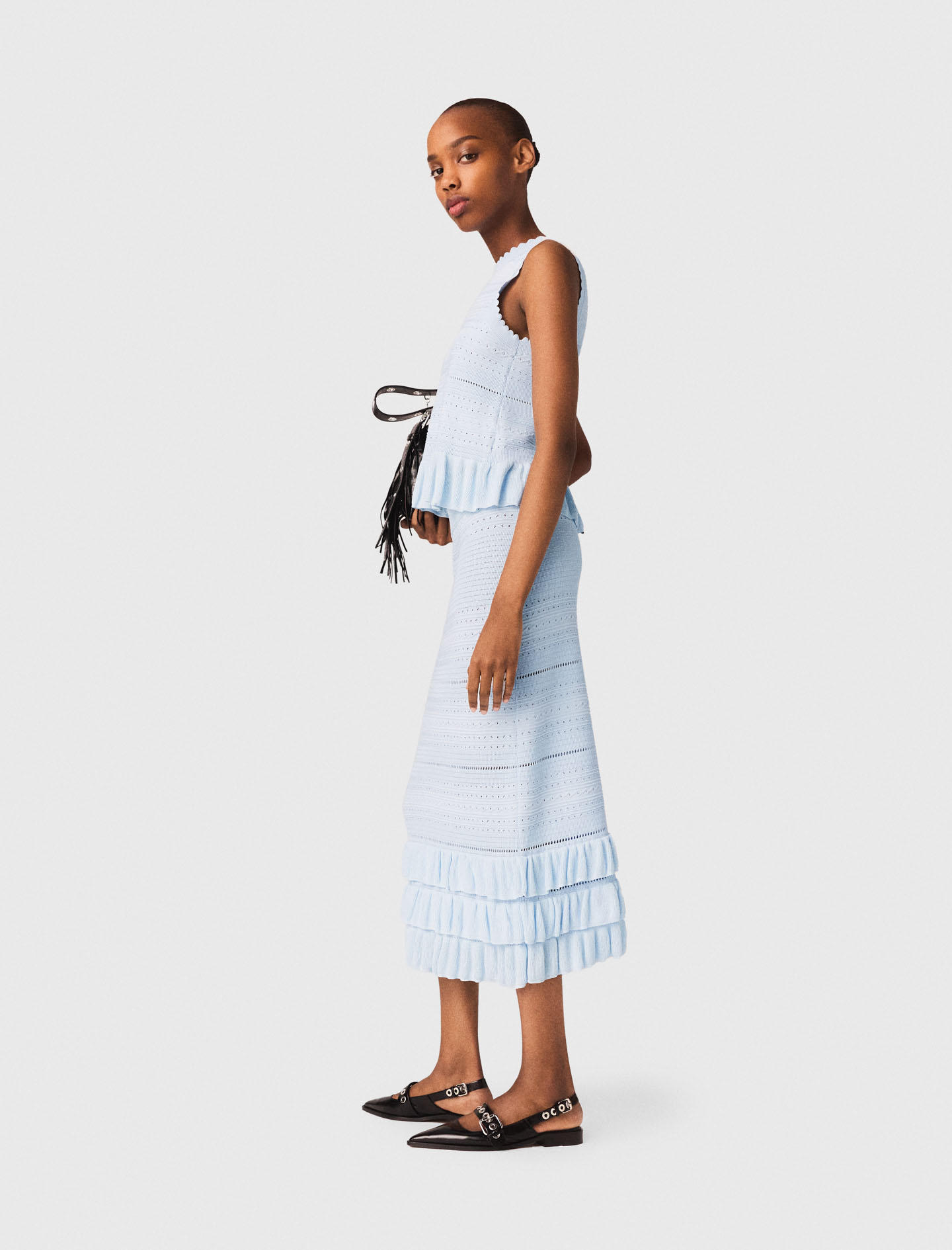 Long ruffled knit skirt - Blue