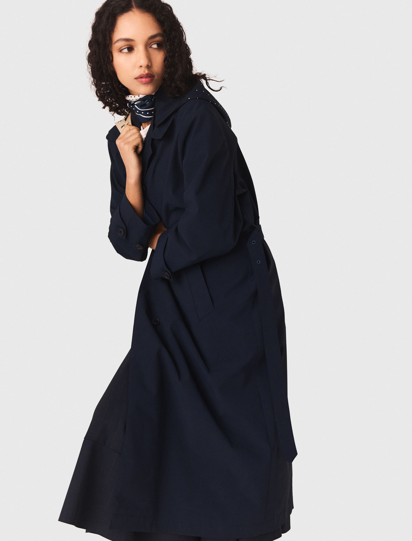 Removable rhinestone hood trench - Navy