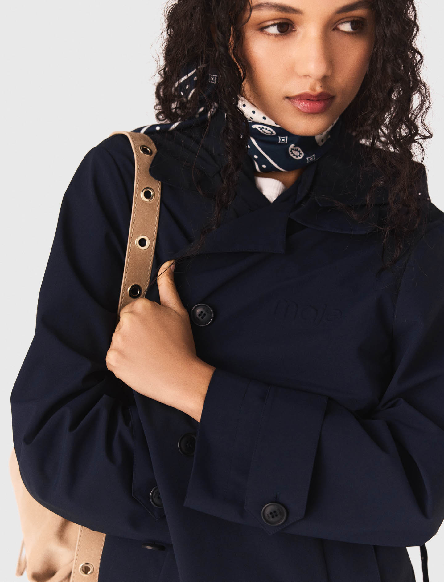 Removable rhinestone hood trench - Navy