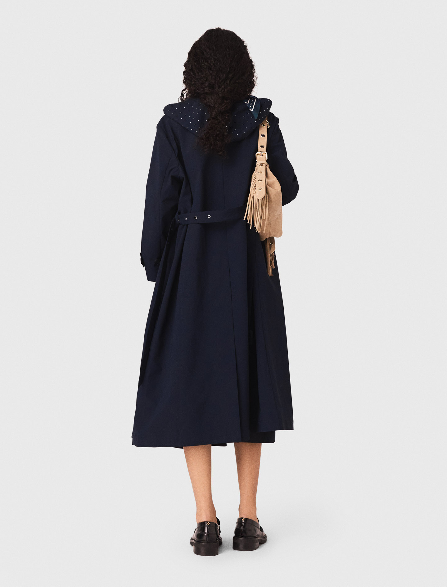 Removable rhinestone hood trench - Navy