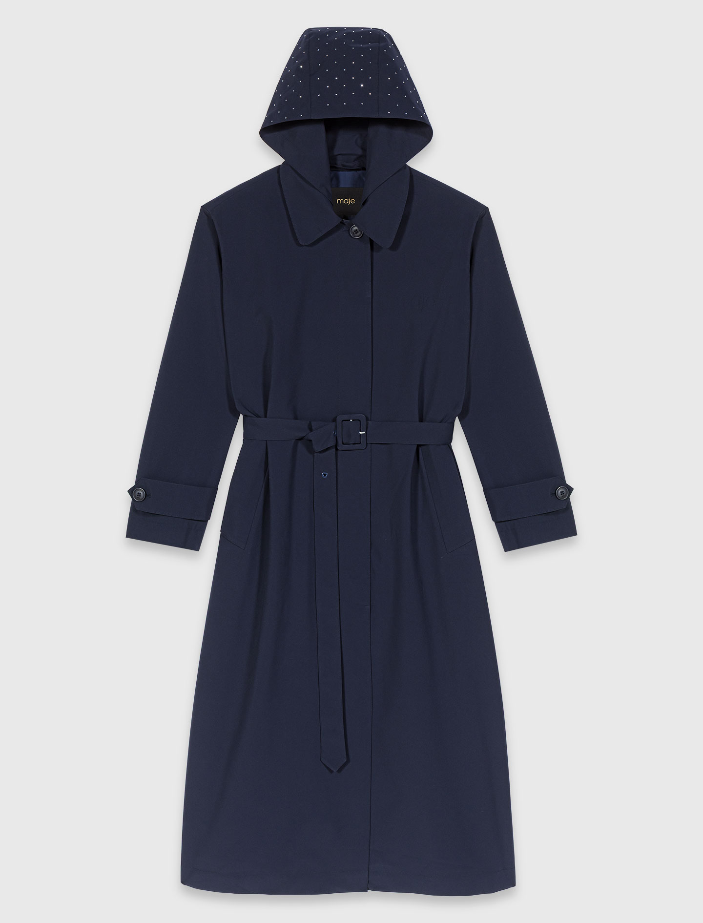 Removable rhinestone hood trench - Navy