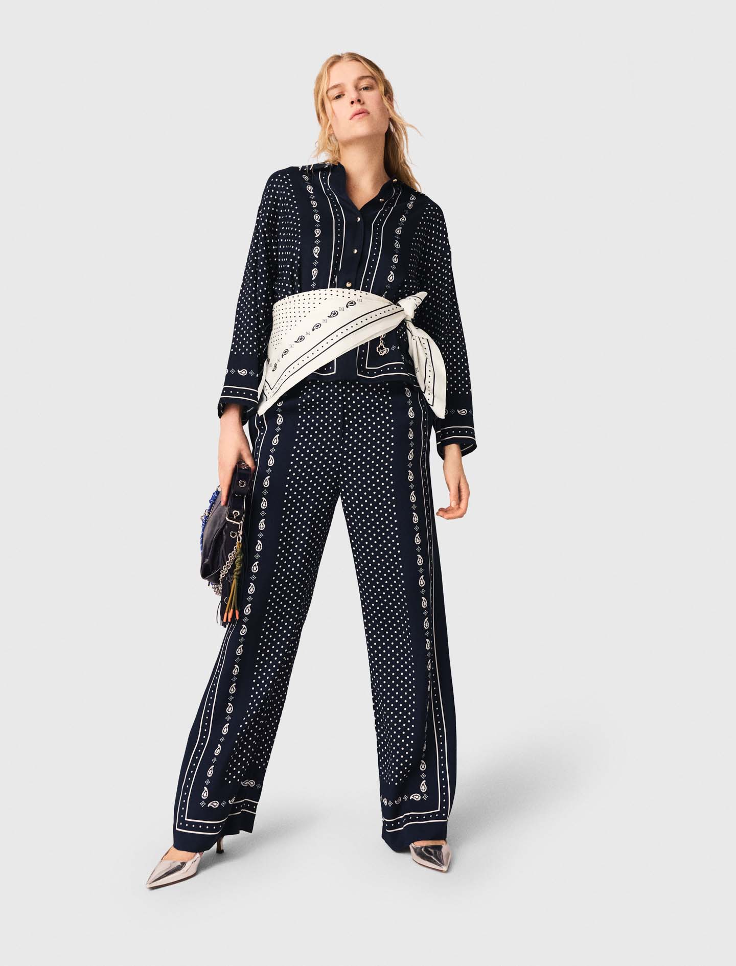 Printed fluid trousers - Navy