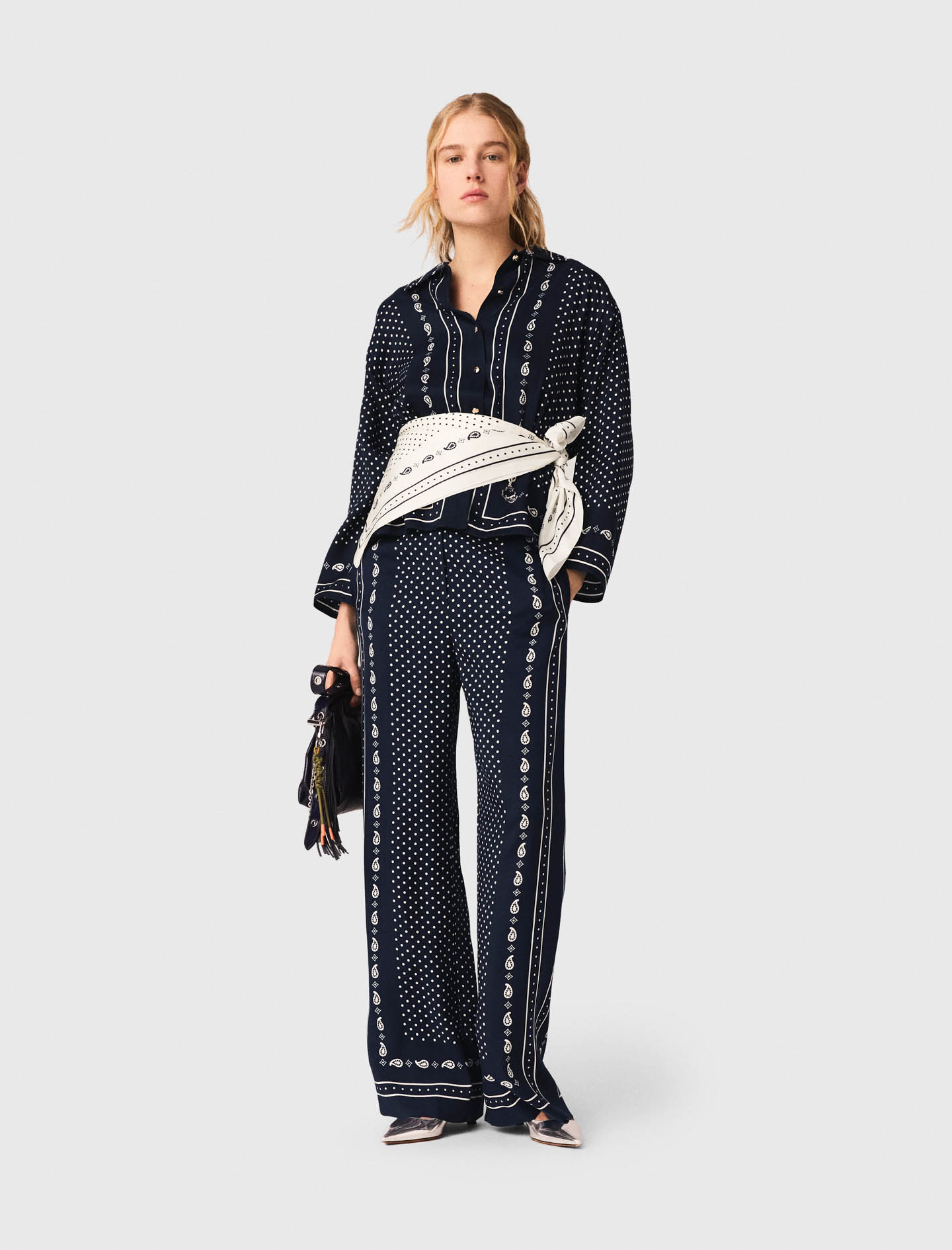 Printed fluid trousers - Navy