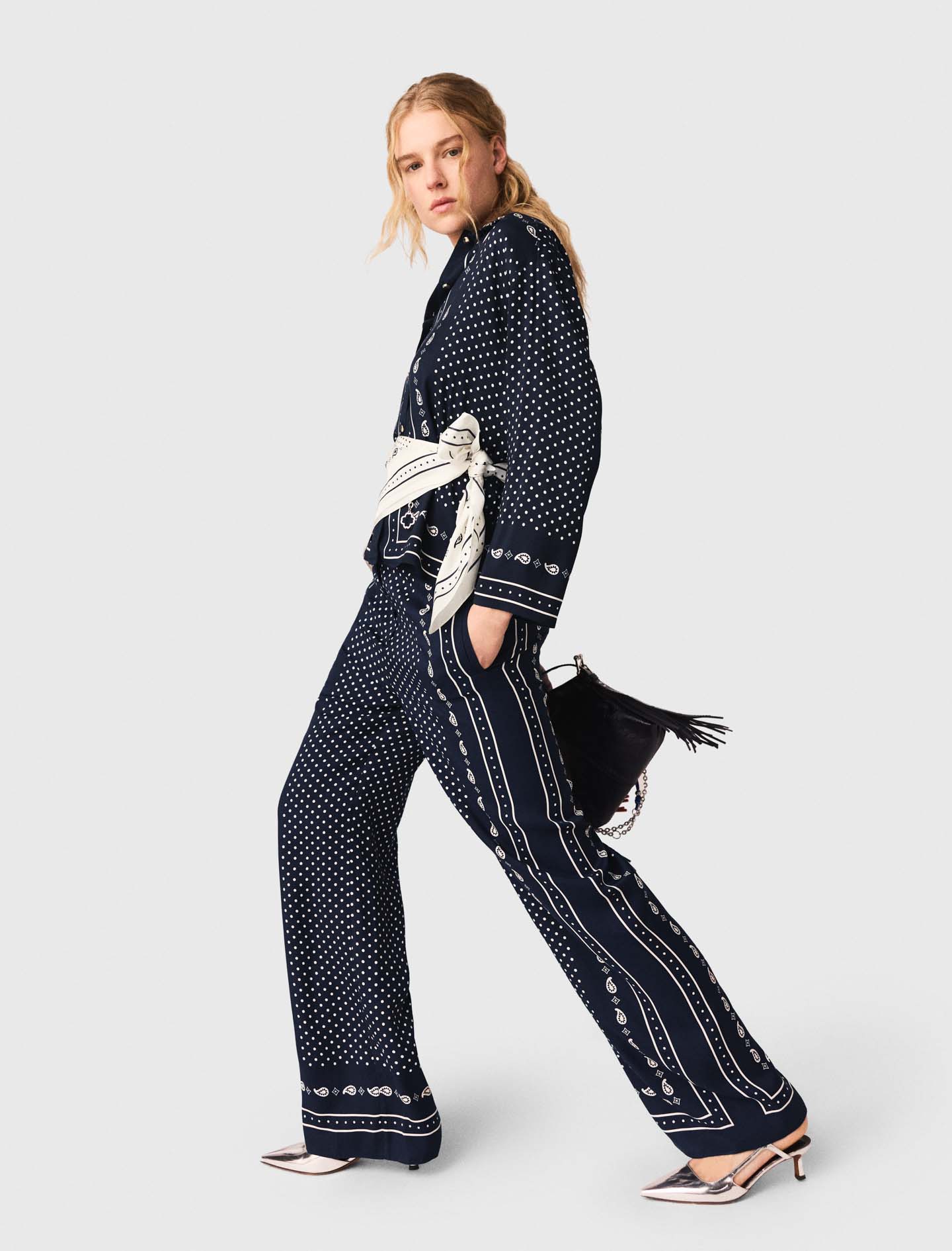 Printed fluid trousers - Navy