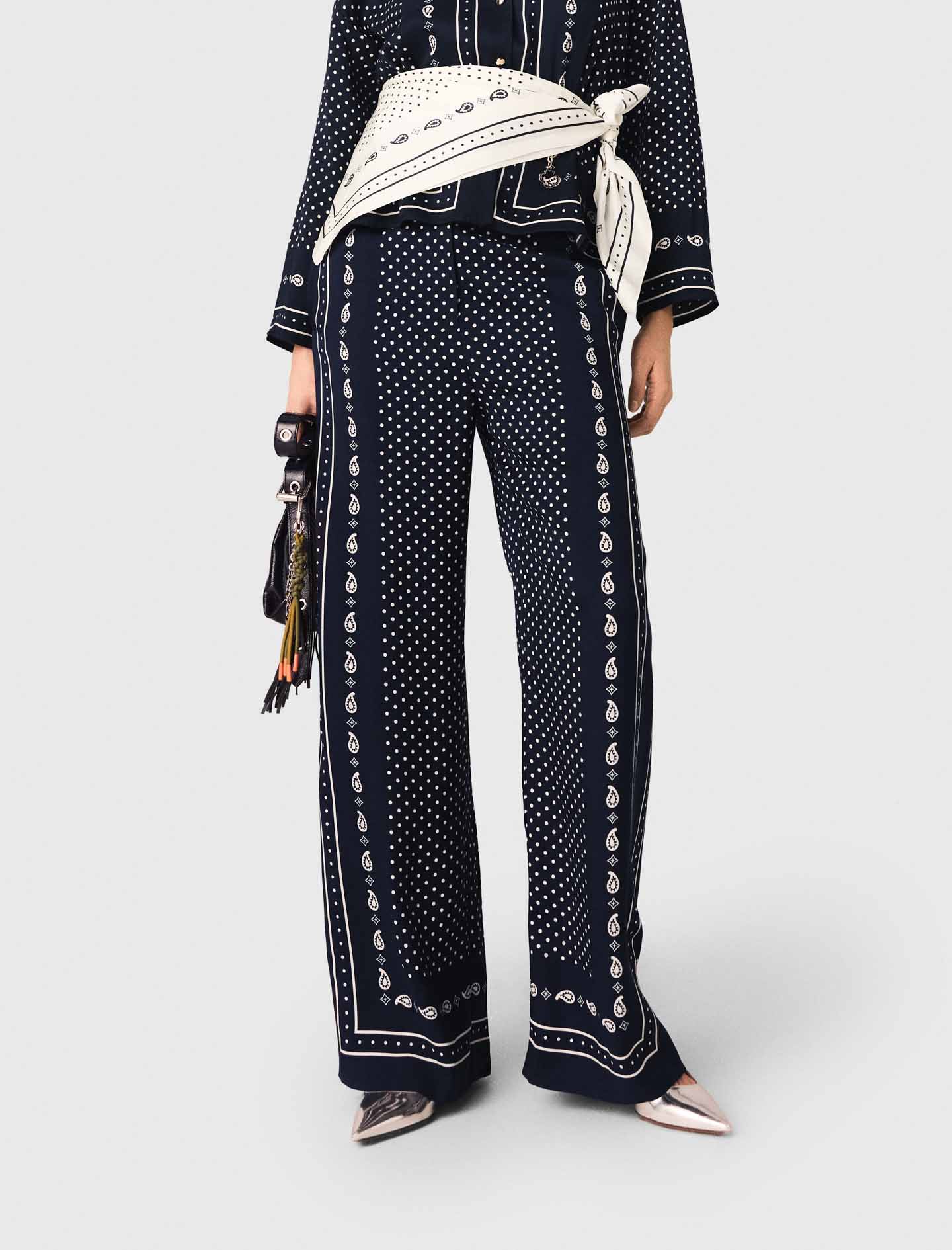 Printed fluid trousers - Navy