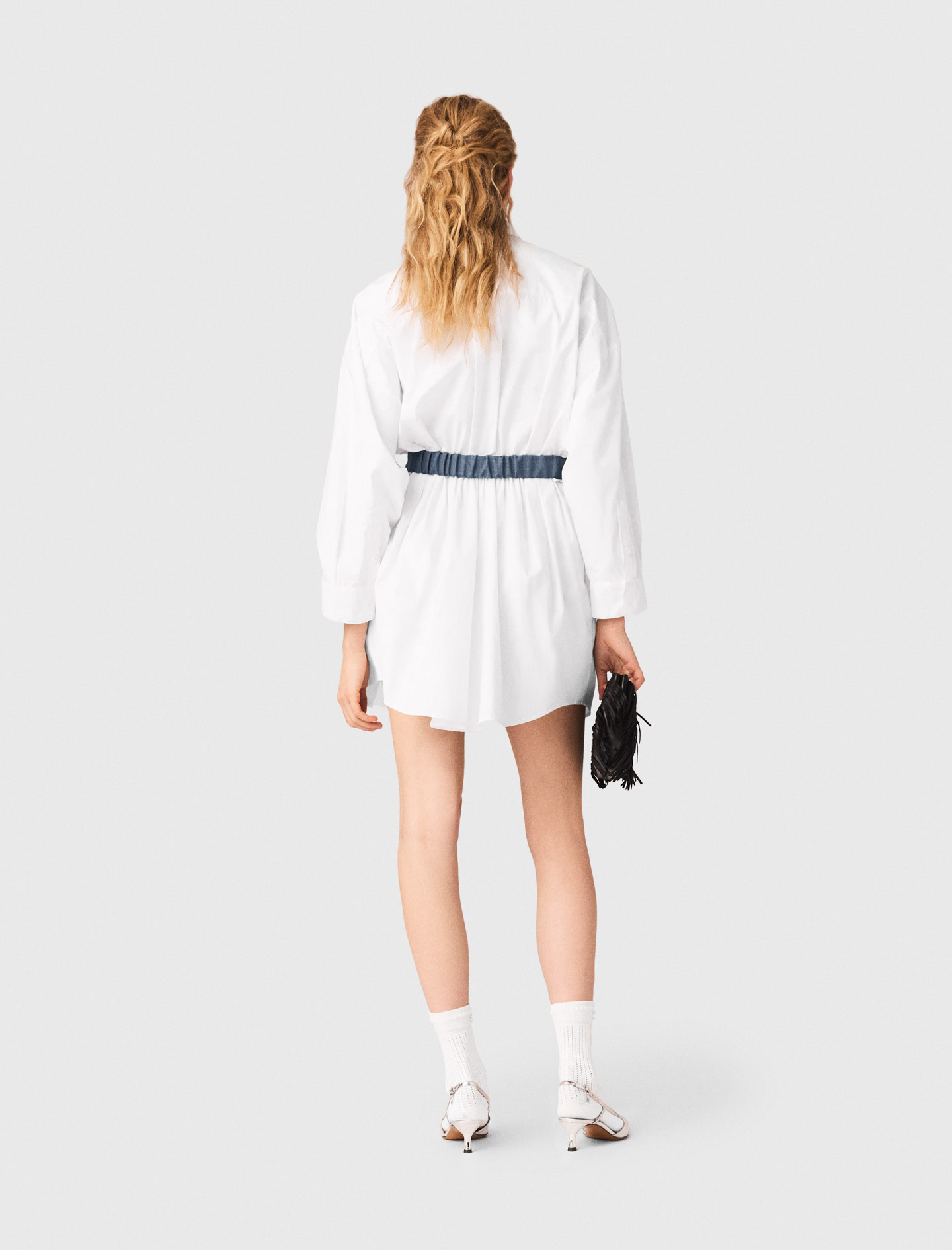 Shirt dress with contrast belt - White