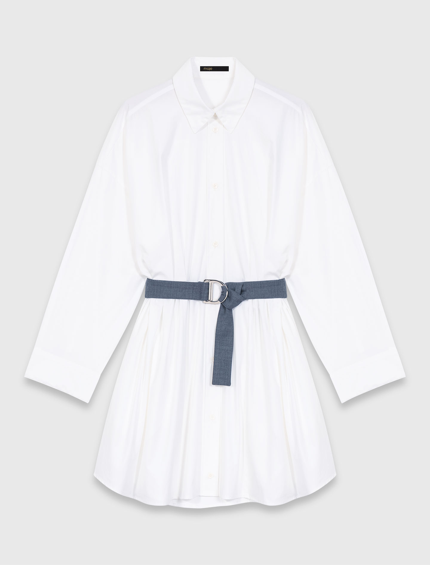 Shirt dress with contrast belt - White
