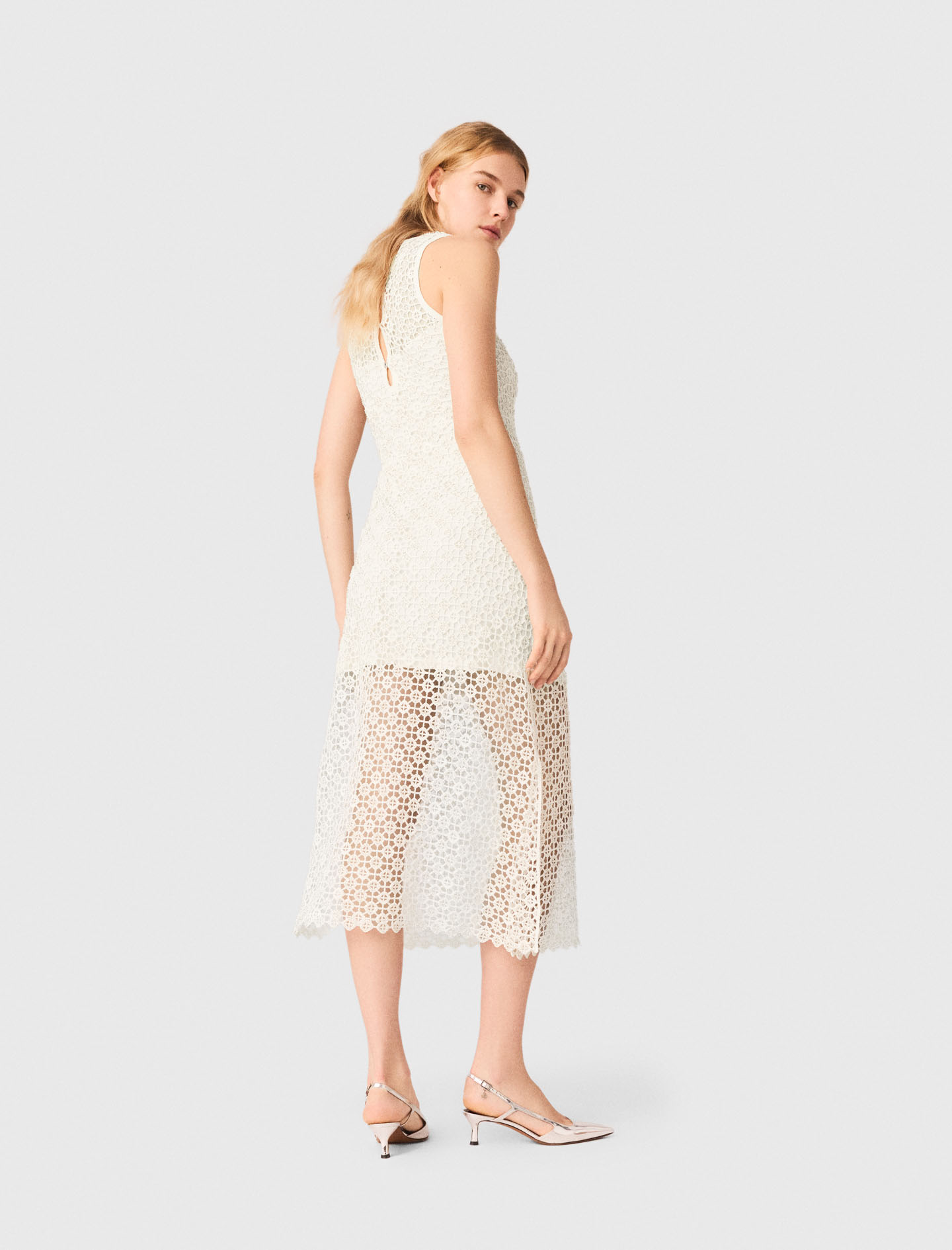 Rhinestone crochet maxi dress - White