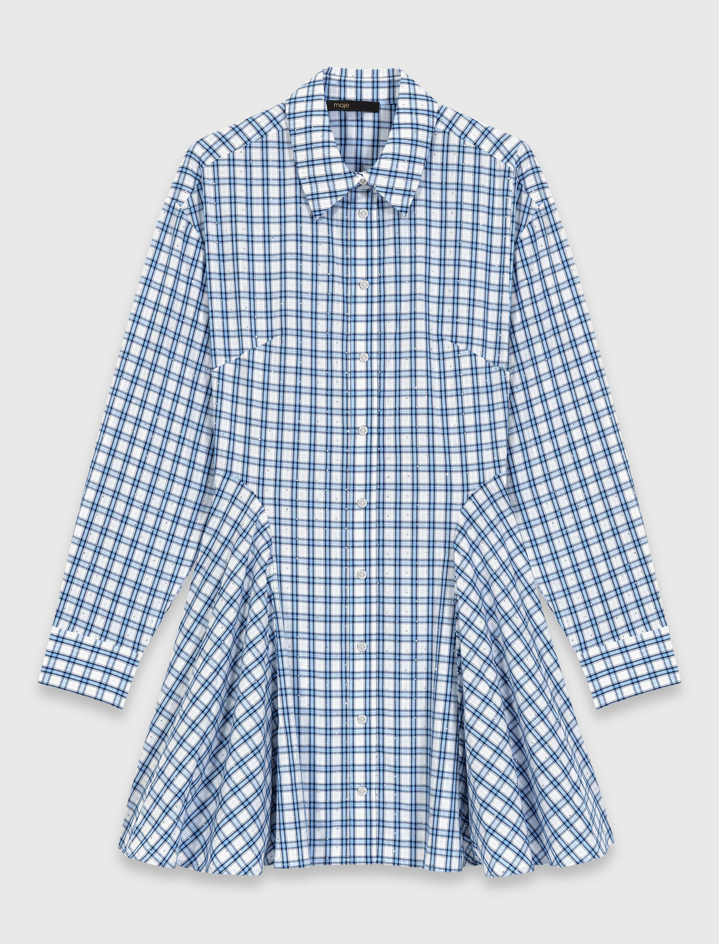 Rhinestone trim cotton shirt dress - Blue