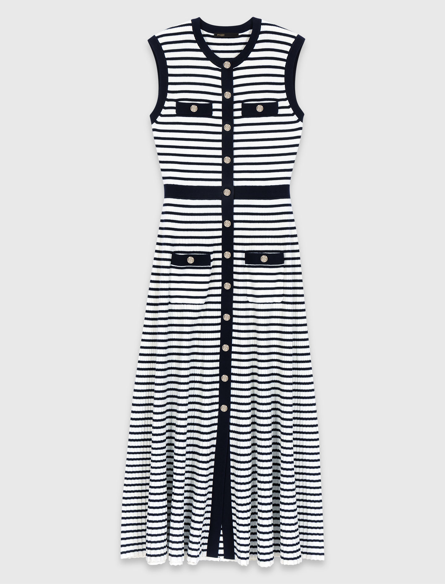 Breton stripe knit maxi dress - Ecru