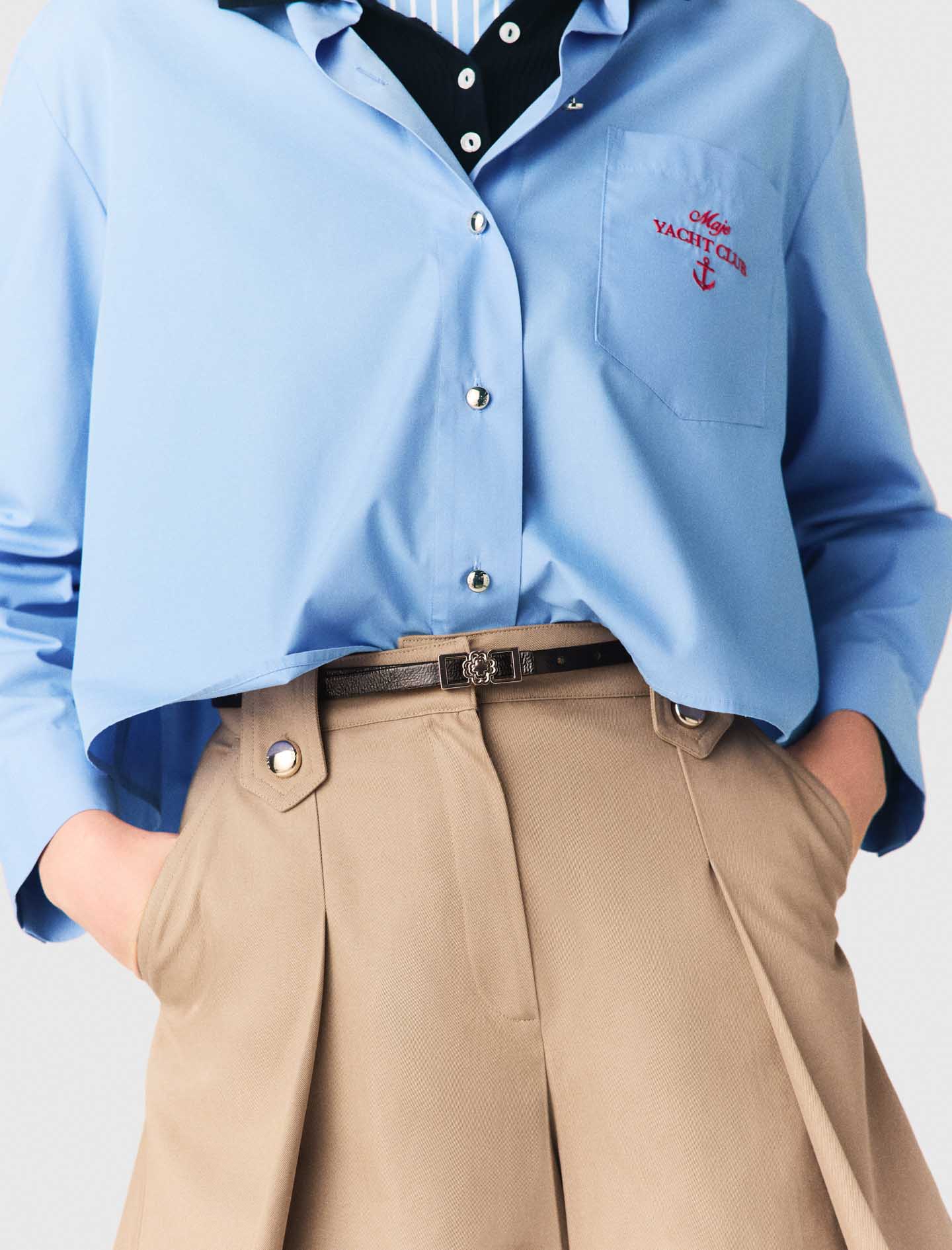 Pleated cotton shorts - Beige