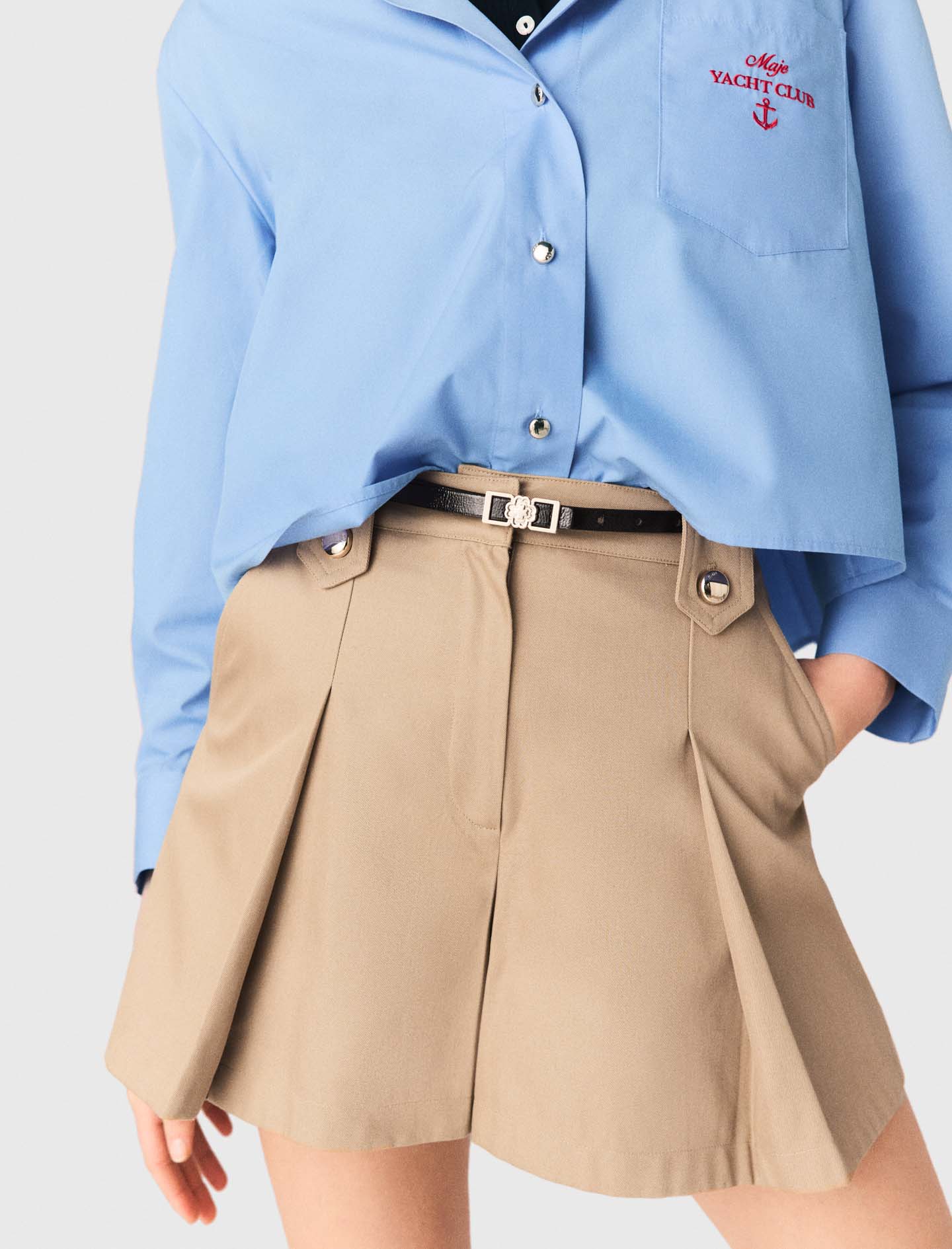 Pleated cotton shorts - Beige
