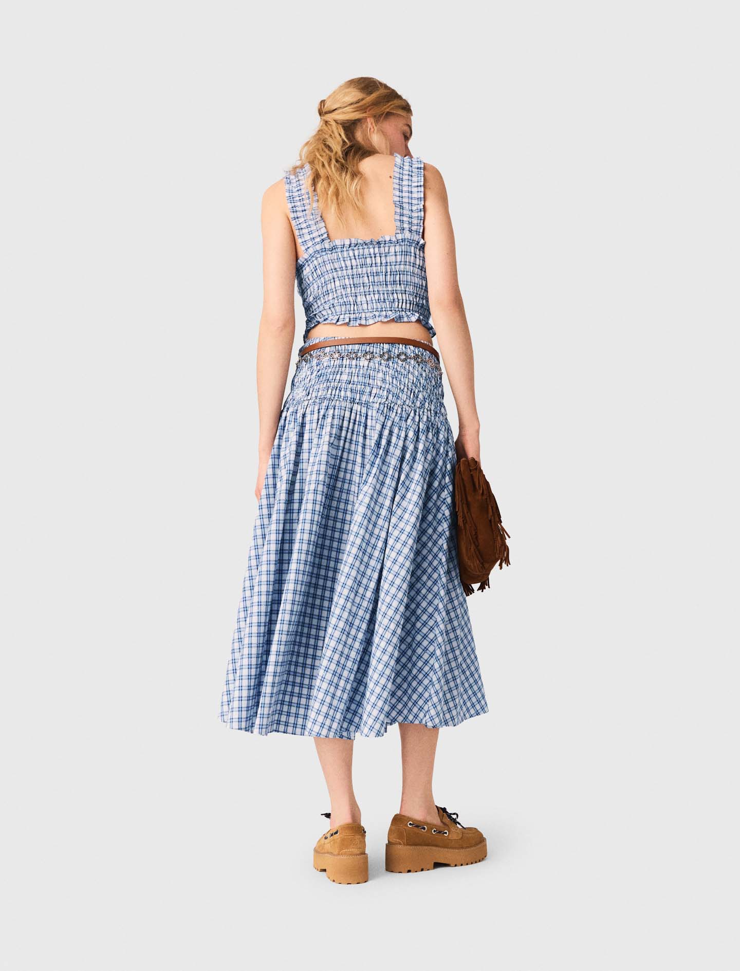 Smocked rhinestone cotton top - Blue